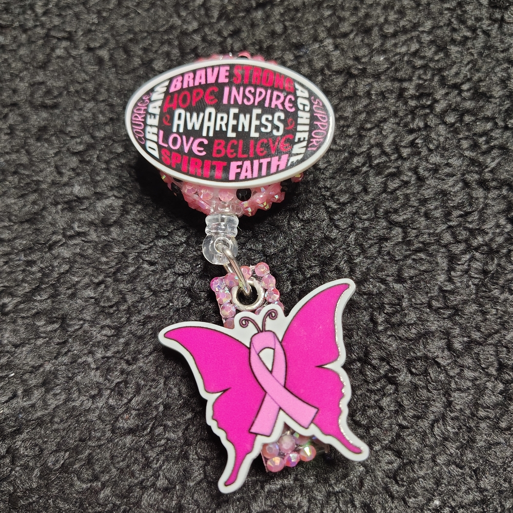 Breast Cancer Awareness Retractable Reel Badge Id Card Holder Nurse Teacher